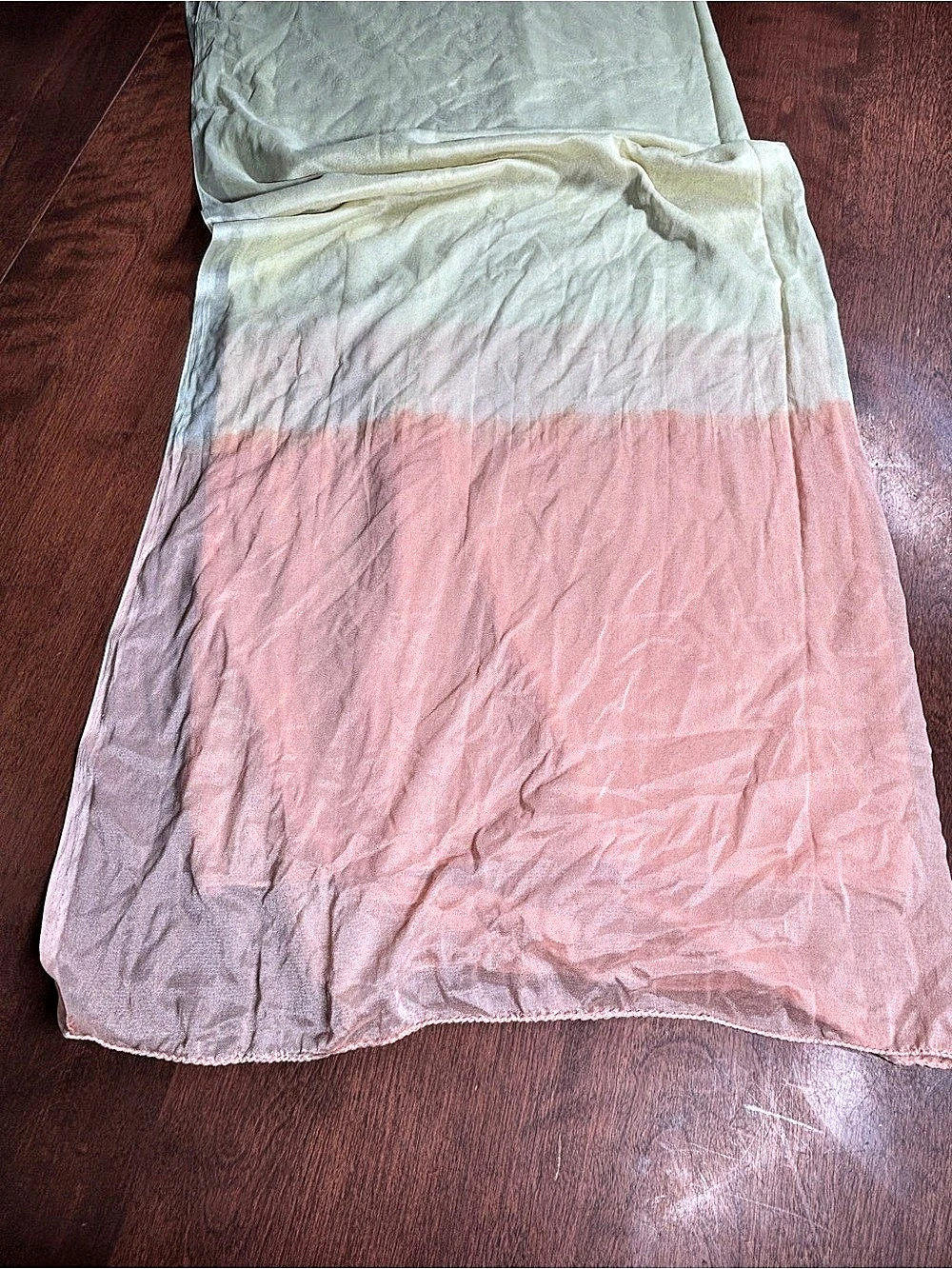 Vintage Ombre Sari Scarf Lime & Peach Lightweight Wrap